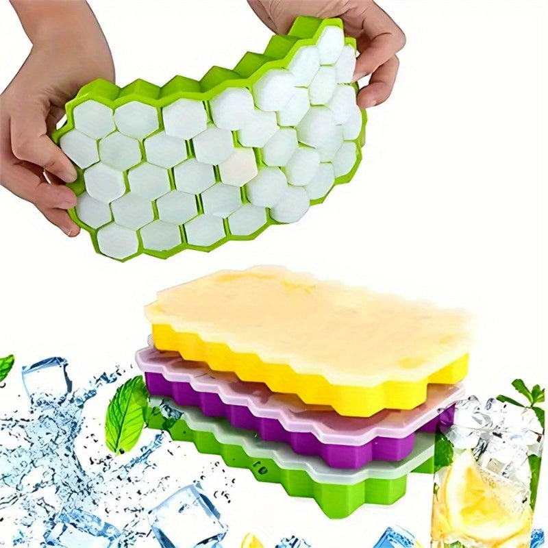 1pc Silicone Honeycomb Ice Tray | 37 Compartments with Lid, Easy-Release Design, Ideal for Creative Ice Drinks and Summer Essentials