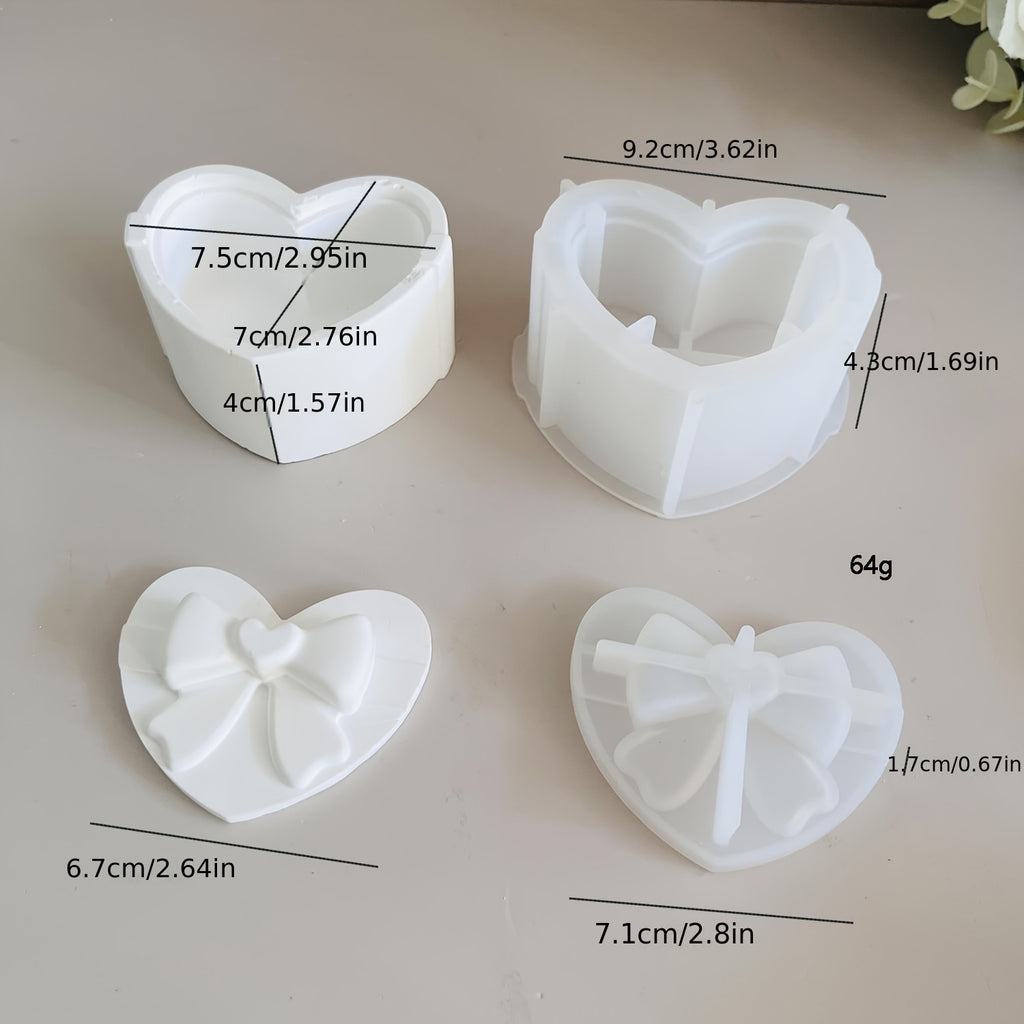 DIY Jewelry & Candle Holder - Silicone Bowknot Gift Box Mold Kit with Lid - Round Storage Jar, Polygonal Container Crafting Tool for Valentine's Day
