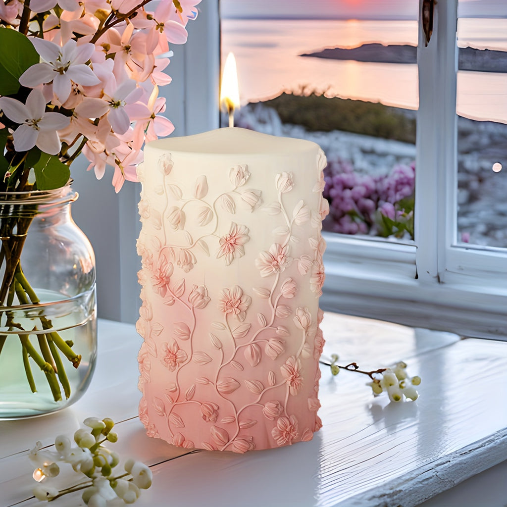3D Embossed Floral Cylinder Silicone Mold