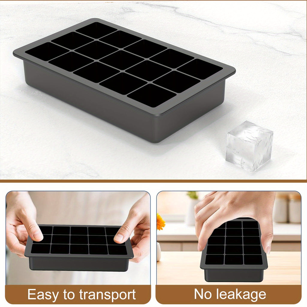 15 Grid Food Grade Silicone Ice Cube Tray with Lid Ice Making Tool