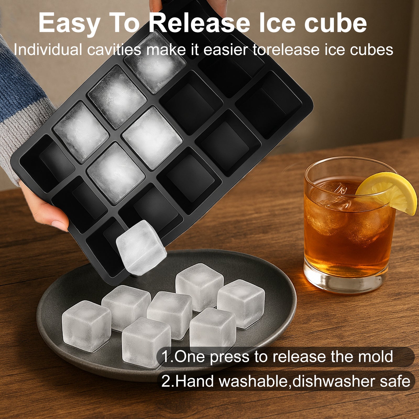 15 Grid Food Grade Silicone Ice Cube Tray with Lid Ice Making Tool