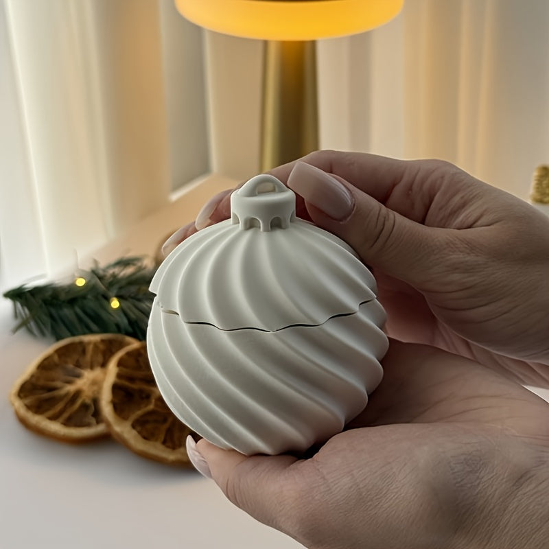 Resin Silicone Mold | Round Striped Rotating Christmas Storage Jar | Christmas Ball Bell Candle Storage Cup Mold