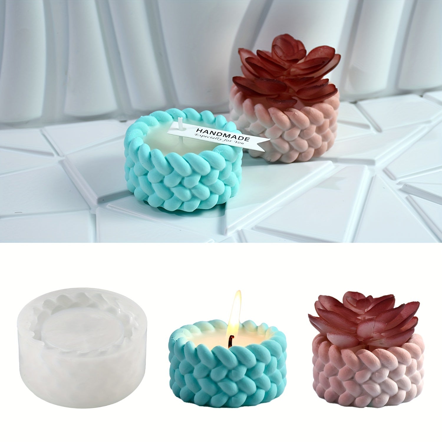 Silicone Resin Casting Molds, Round Cylinder Rope Design, DIY Crafts Candle Container, Plaster Resin Jewelry Holder, Handmade Storage Box Mold for Home Decor