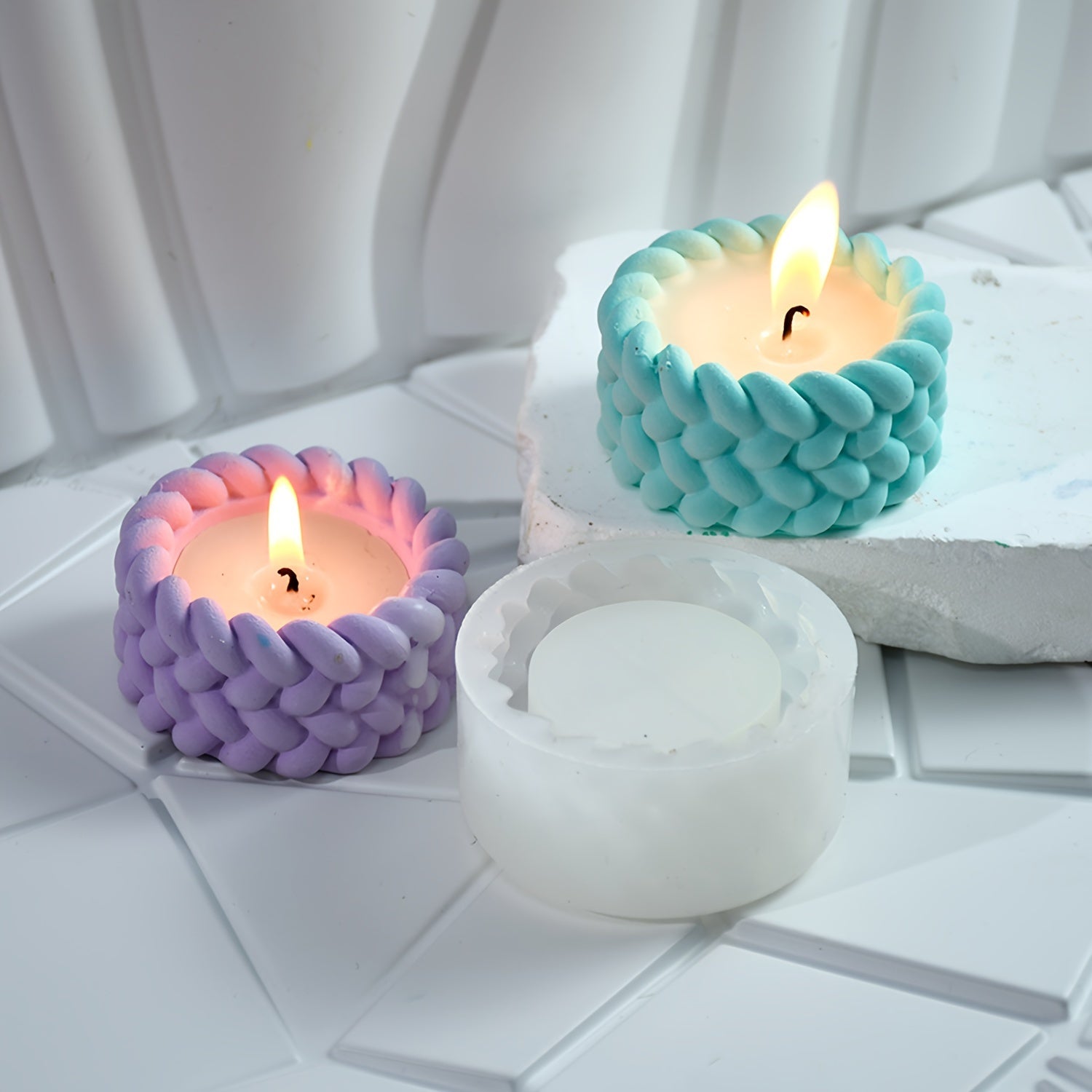 Silicone Resin Casting Molds, Round Cylinder Rope Design, DIY Crafts Candle Container, Plaster Resin Jewelry Holder, Handmade Storage Box Mold for Home Decor