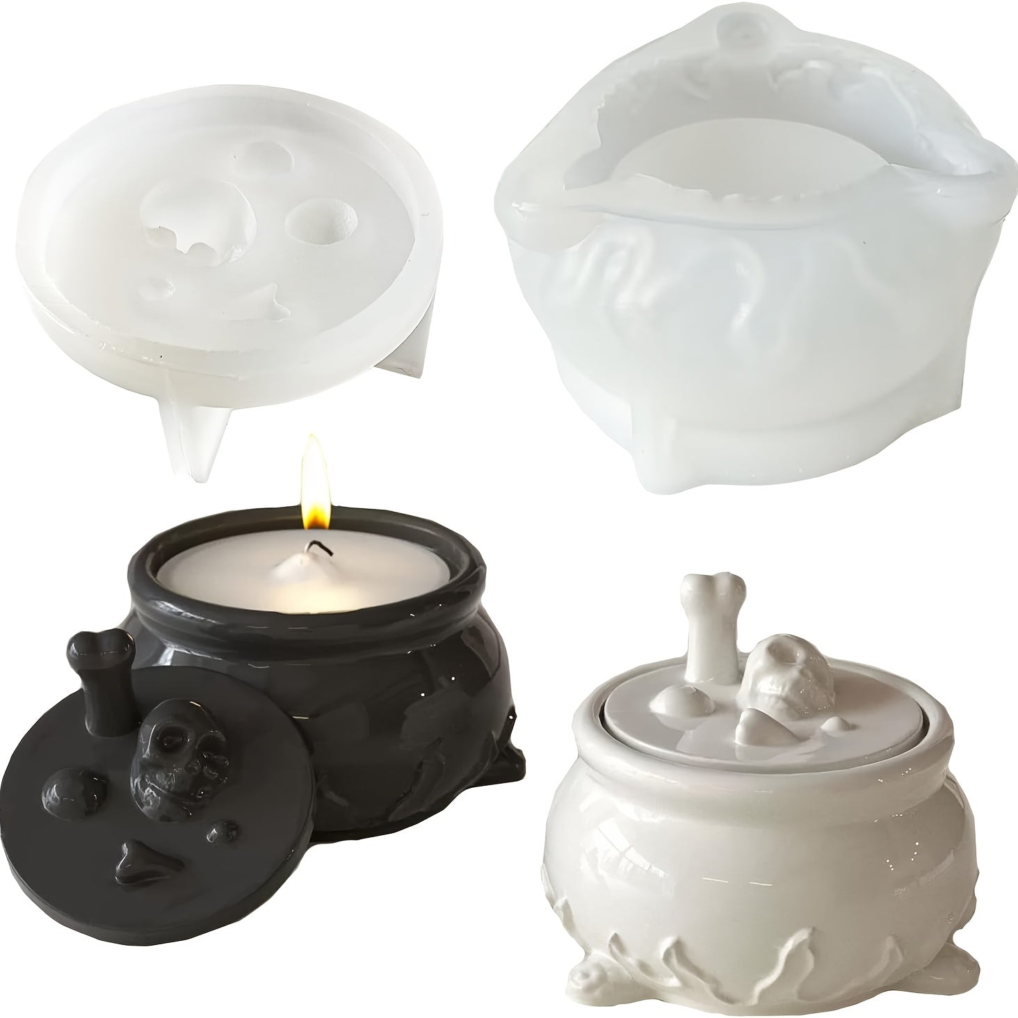Halloween Can Silicone Resin Mold, Covered Witch Pot Skull Silicone Mold