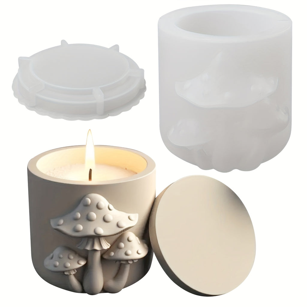 3D Mushroom Candle Jar Mold with Lid - Realistic & European Special Series - Silicone Mold for DIY Resin/Plaster/Concrete Candle Making - for Home Table Decoration Crafts