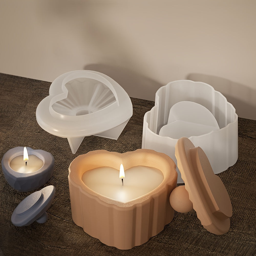 ilicone Molds for Casting Heart-Shaped Resin Jars with Lids, Suitable for Jewelry, Candle Holders, Trinket Trays