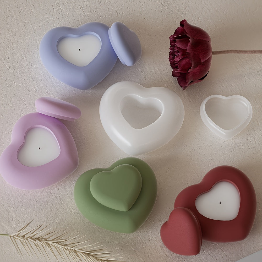 Heart-Shaped Silicone Candle Jar Mold with Lid - DIY Resin Casting Mold for Storage Boxes and Candle Holders