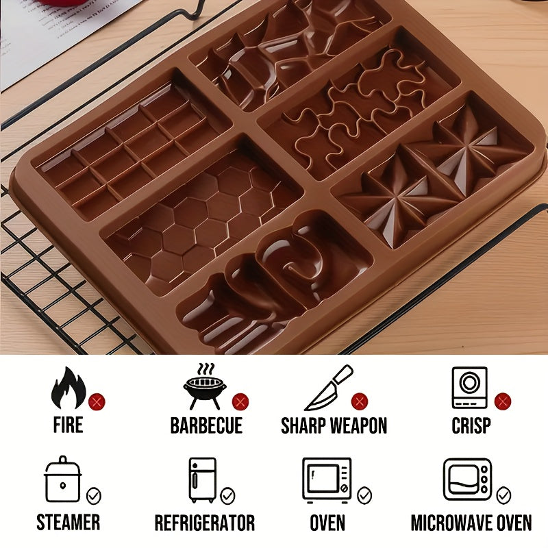1pc 6-in-1 Silicone Chocolate Mold with Intricate Designs - Grade, Heat-Resistant, Foldable & Easy to Clean, Perfect for Baking, Cakes, Cookies, Jellies, And More - Ideal For Christmas, Thanksgiving, Easter, Birthday Celebrations, Cake Decorating