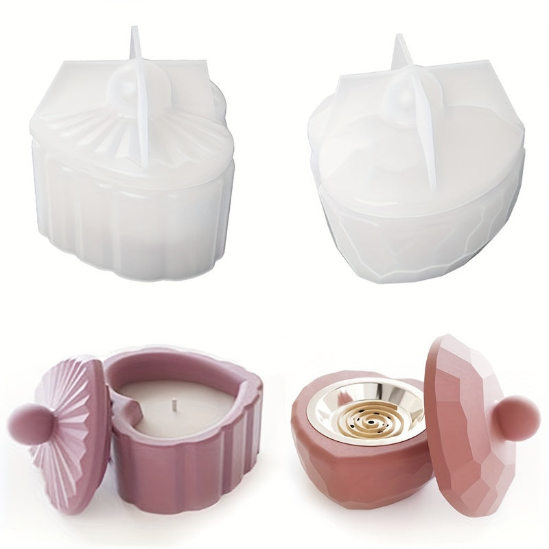 ilicone Molds for Casting Heart-Shaped Resin Jars with Lids, Suitable for Jewelry, Candle Holders, Trinket Trays