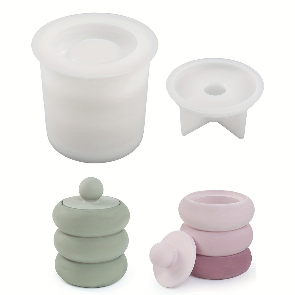 Candle Jar Molds with Lid, Silicone Storage Box Mould for Plaster Concrete Resin Casting, Silicone Candle Holder Mold for DIY Art Crafts