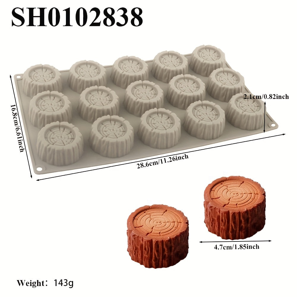 Christmas Stump Mousse Cake Mold, 1pc 15-Cavity Stump Design Chocolate Mold, Silicone Mold, Dessert Making Tool, Kitchen Baking Supplies