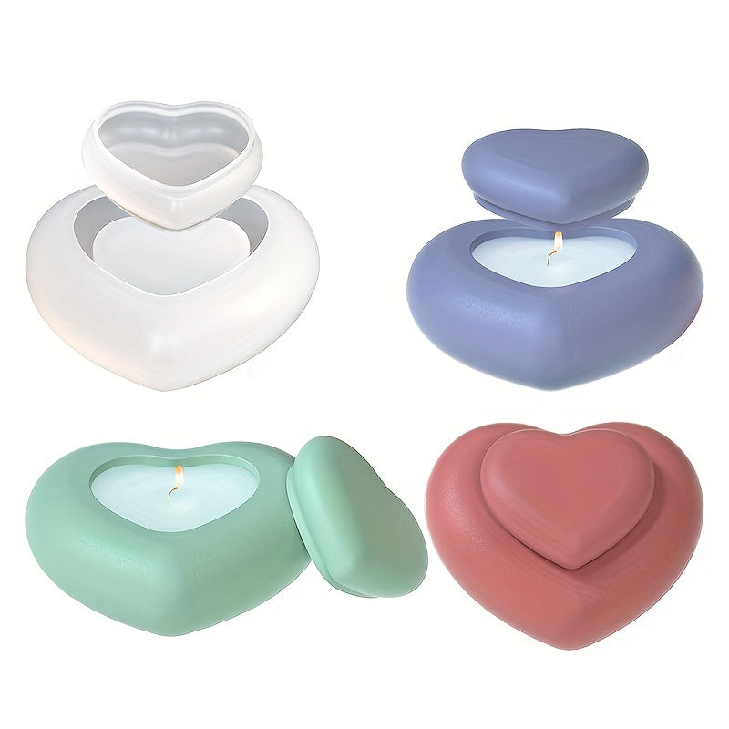 Heart-Shaped Silicone Candle Jar Mold with Lid - DIY Resin Casting Mold for Storage Boxes and Candle Holders