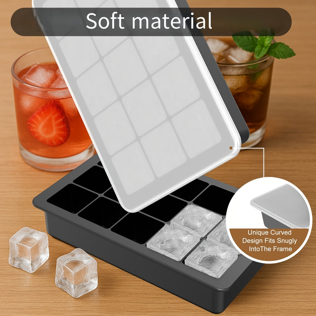 15 Grid Food Grade Silicone Ice Cube Tray with Lid Ice Making Tool