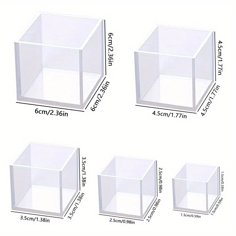 5pcs Square Resin Mold Silicone Epoxy Resin Pouring Mold DIY Box Resin Silicone Set Mold Transparent Cube Silicone Mold For Resin Casting