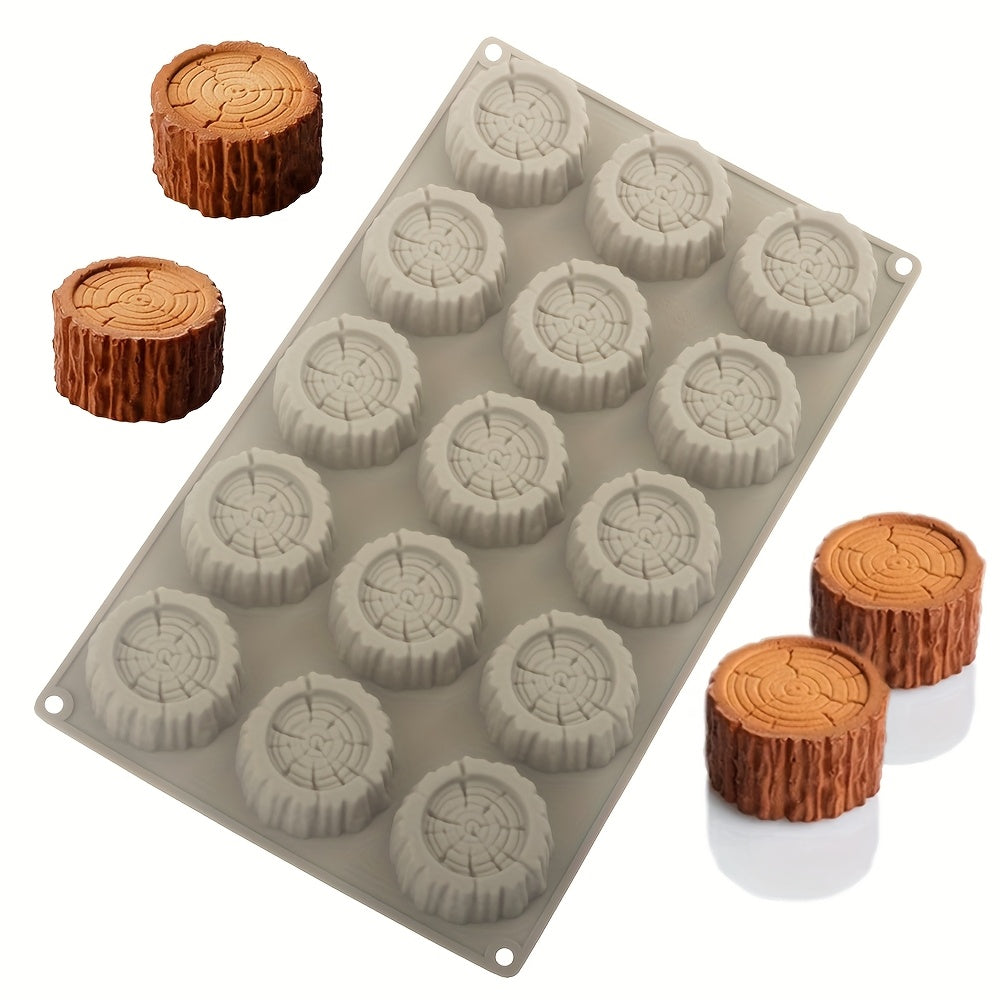 Christmas Stump Mousse Cake Mold, 1pc 15-Cavity Stump Design Chocolate Mold, Silicone Mold, Dessert Making Tool, Kitchen Baking Supplies