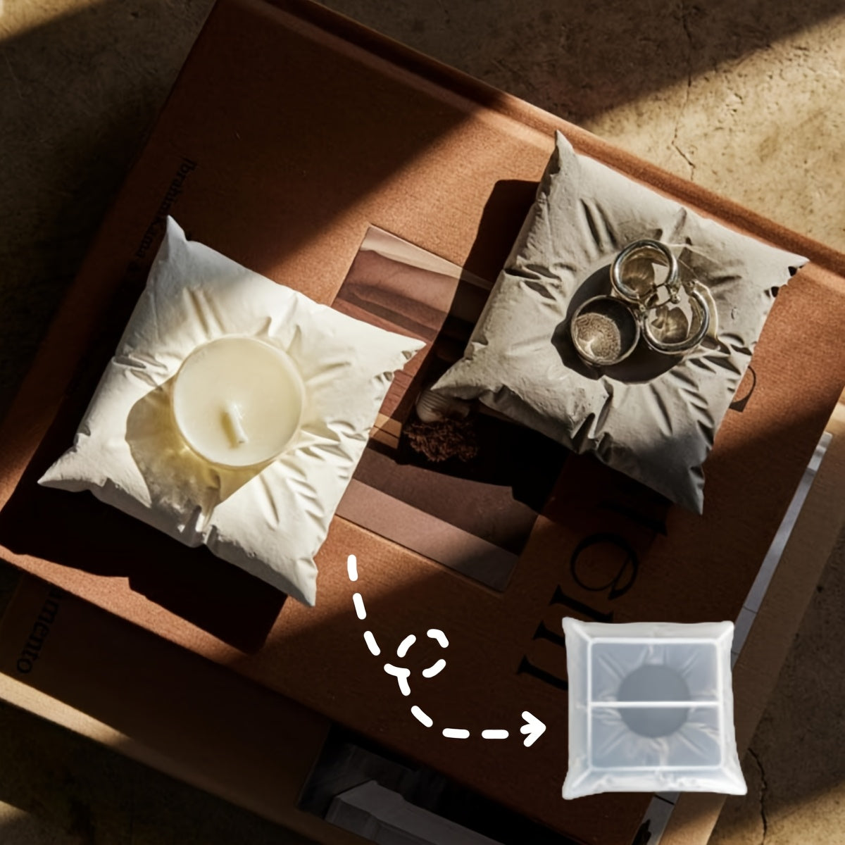 Pillow-Shaped Silicone Mold for Jewelry Storage Tray & Candle Holder - Dual-Purpose Desktop Organizer with Decorative Design, Handmade Craft Mold for Earrings, Rings, Necklaces - Durable & Easy-Clean Home Decor, Craft Organizing Tool, Ornamental Crafting