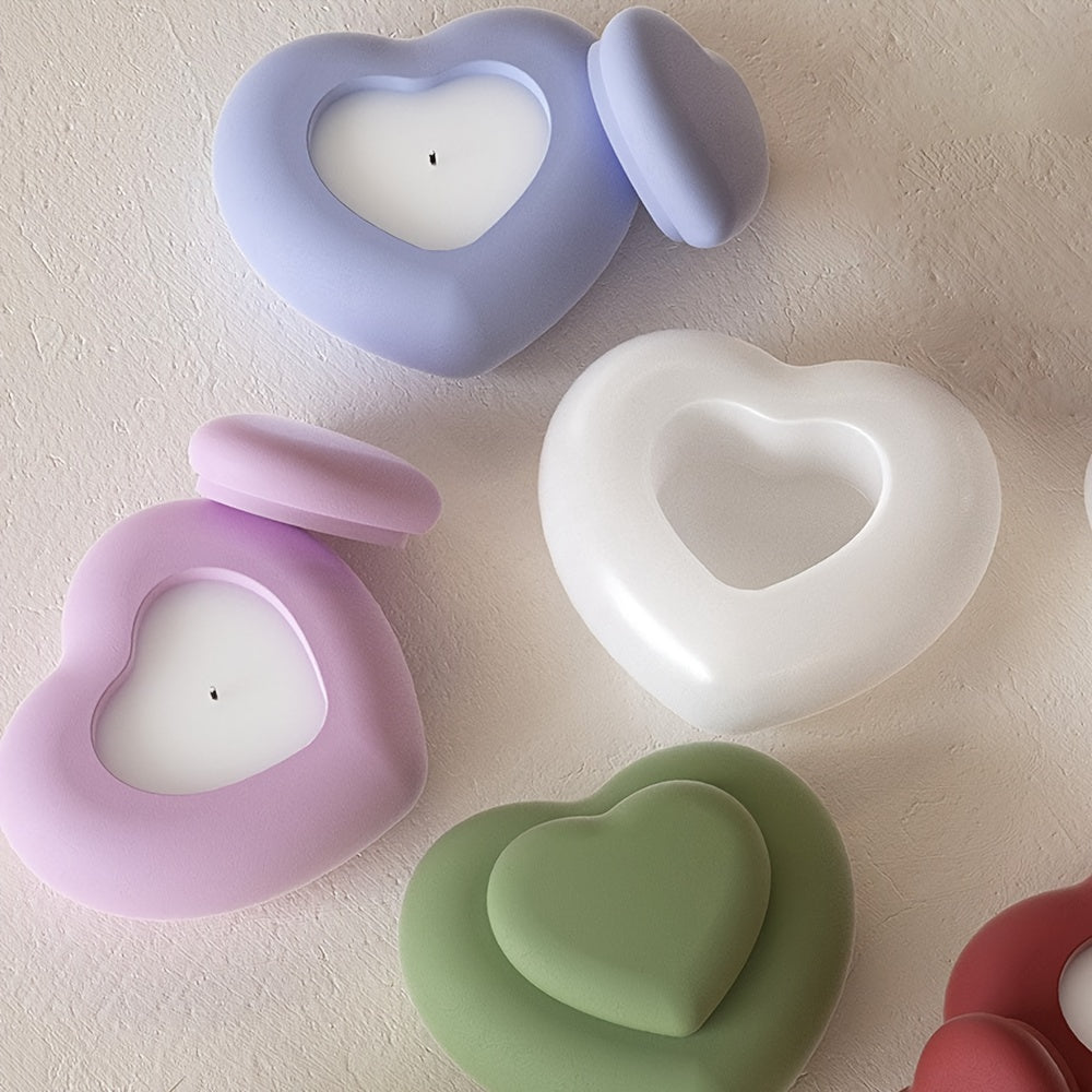 Heart-Shaped Silicone Candle Jar Mold with Lid - DIY Resin Casting Mold for Storage Boxes and Candle Holders