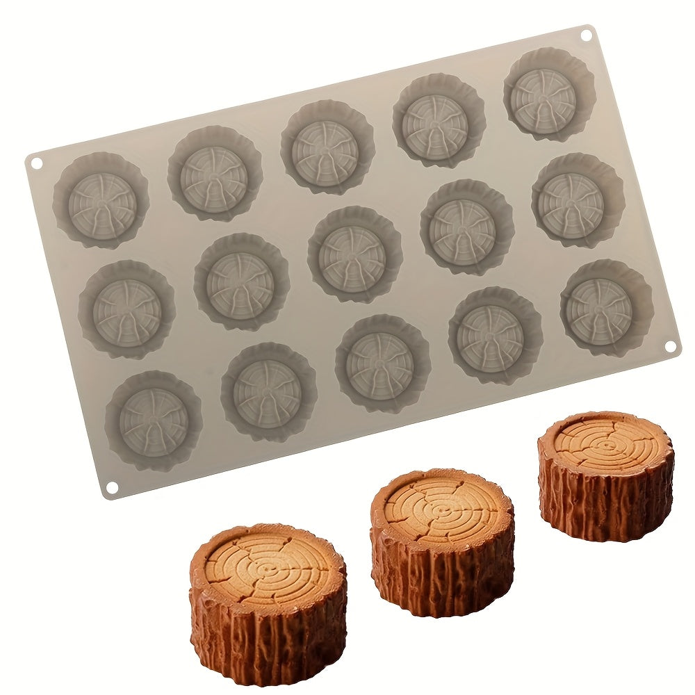 Christmas Stump Mousse Cake Mold, 1pc 15-Cavity Stump Design Chocolate Mold, Silicone Mold, Dessert Making Tool, Kitchen Baking Supplies