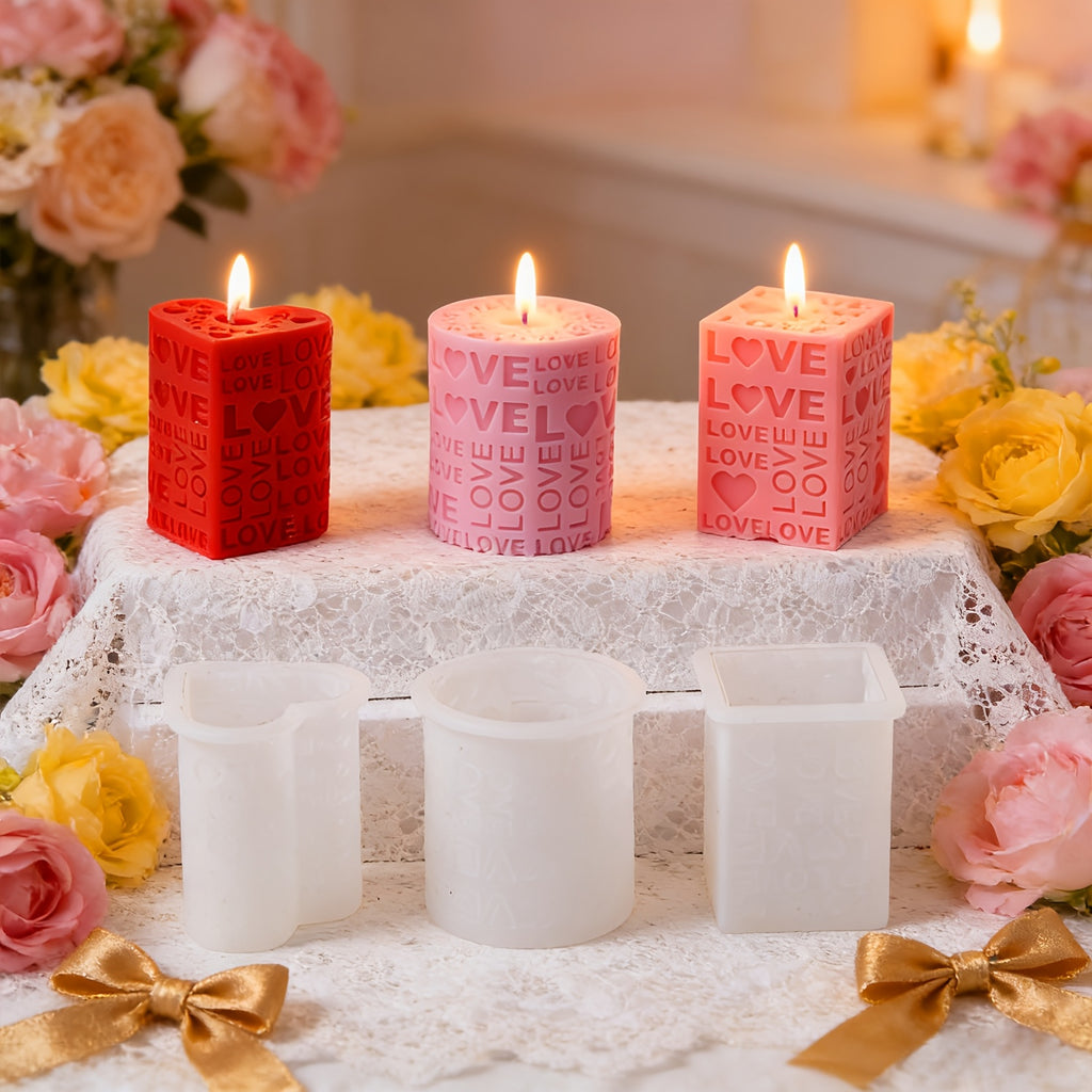 Love Pillar Candle Mold | Embossed LOVE Letters Cylinder & Cube Mold, Silicone Material, Irregular Shape, Ideal for Wedding, Handmade Soap
