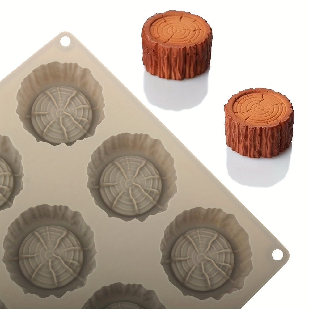 Christmas Stump Mousse Cake Mold, 1pc 15-Cavity Stump Design Chocolate Mold, Silicone Mold, Dessert Making Tool, Kitchen Baking Supplies