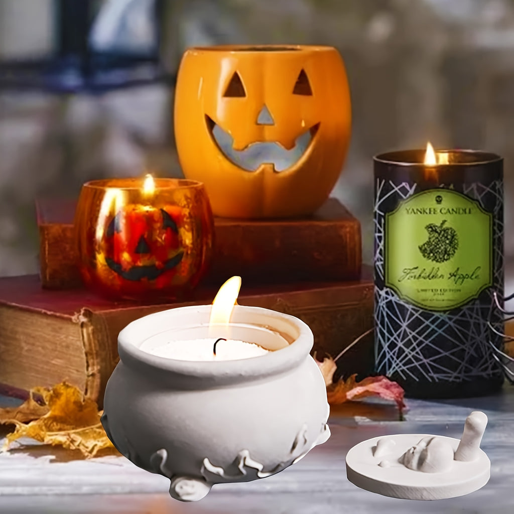 Halloween Can Silicone Resin Mold, Covered Witch Pot Skull Silicone Mold