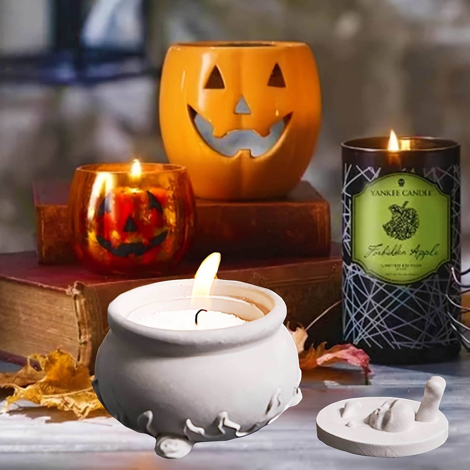 Halloween Can Silicone Resin Mold, Covered Witch Pot Skull Silicone Mold