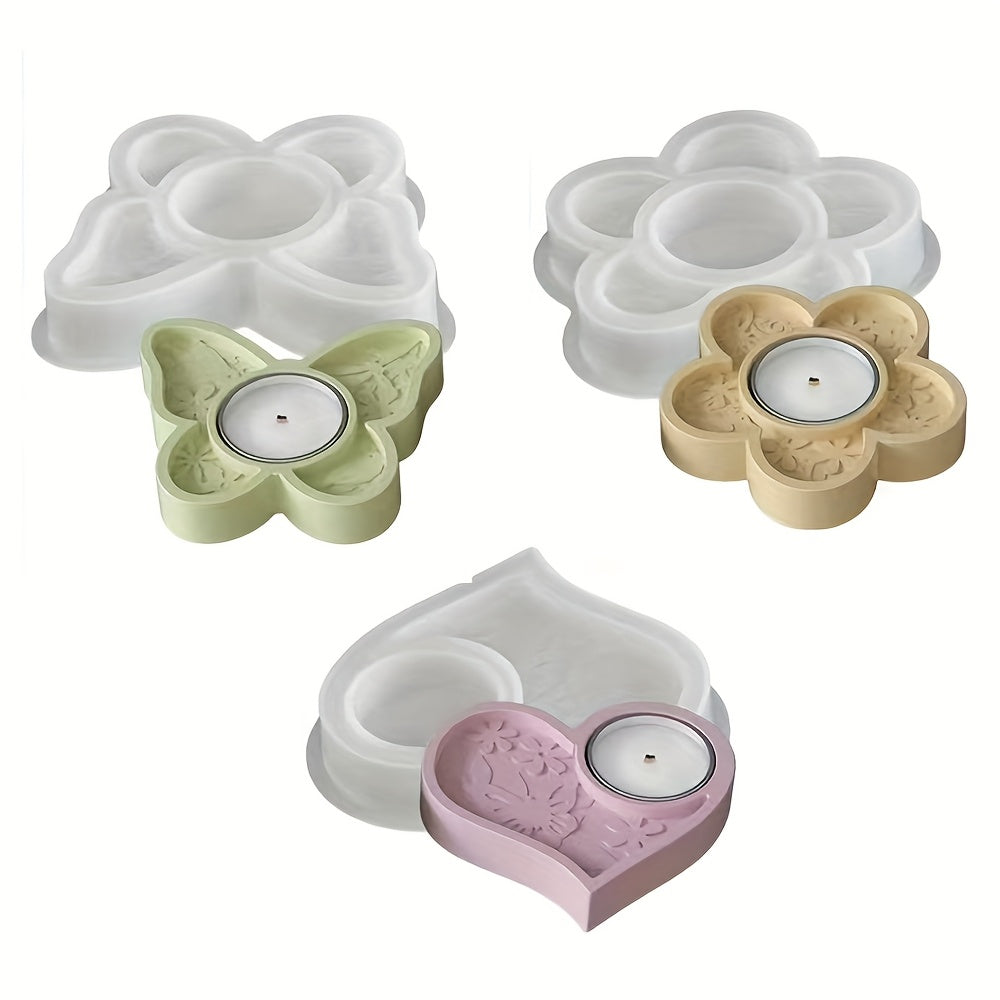 Reusable Silicone Candle Holder Mold - Heart/Flower/Butterfly Design, Durable & Easy-to-Clean, Perfect for Plaster/Resin/Concrete Casting, Tealight Holder Craft