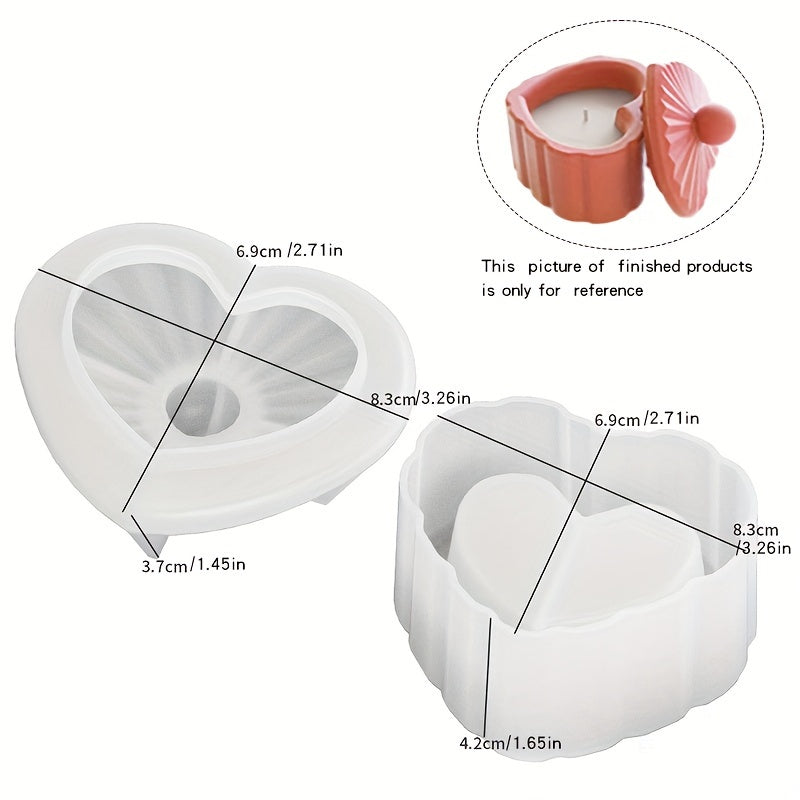 ilicone Molds for Casting Heart-Shaped Resin Jars with Lids, Suitable for Jewelry, Candle Holders, Trinket Trays