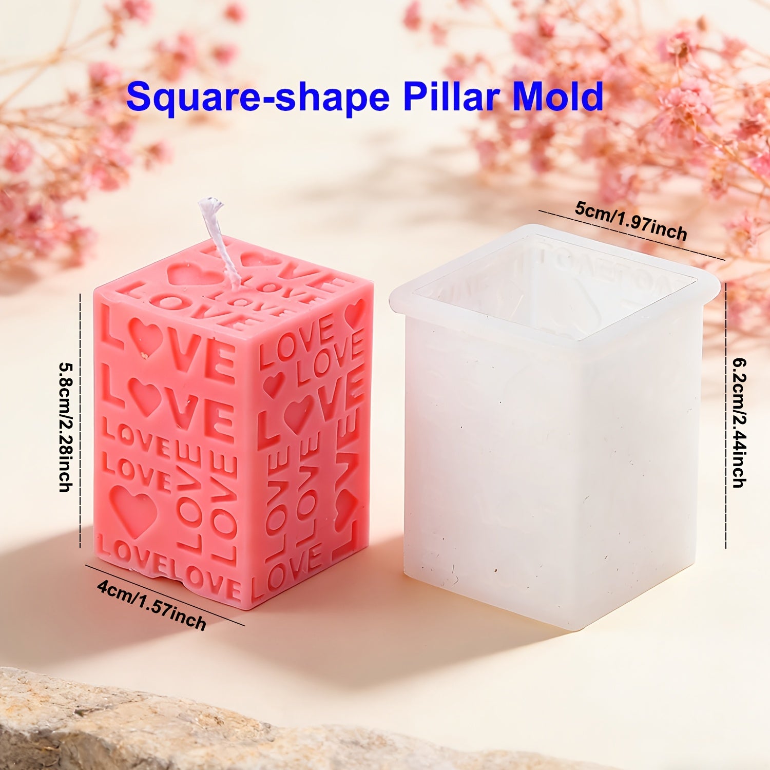 Love Pillar Candle Mold | Embossed LOVE Letters Cylinder & Cube Mold, Silicone Material, Irregular Shape, Ideal for Wedding, Handmade Soap