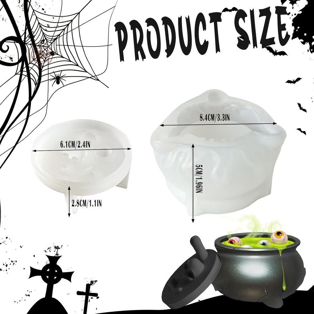 Halloween Can Silicone Resin Mold, Covered Witch Pot Skull Silicone Mold