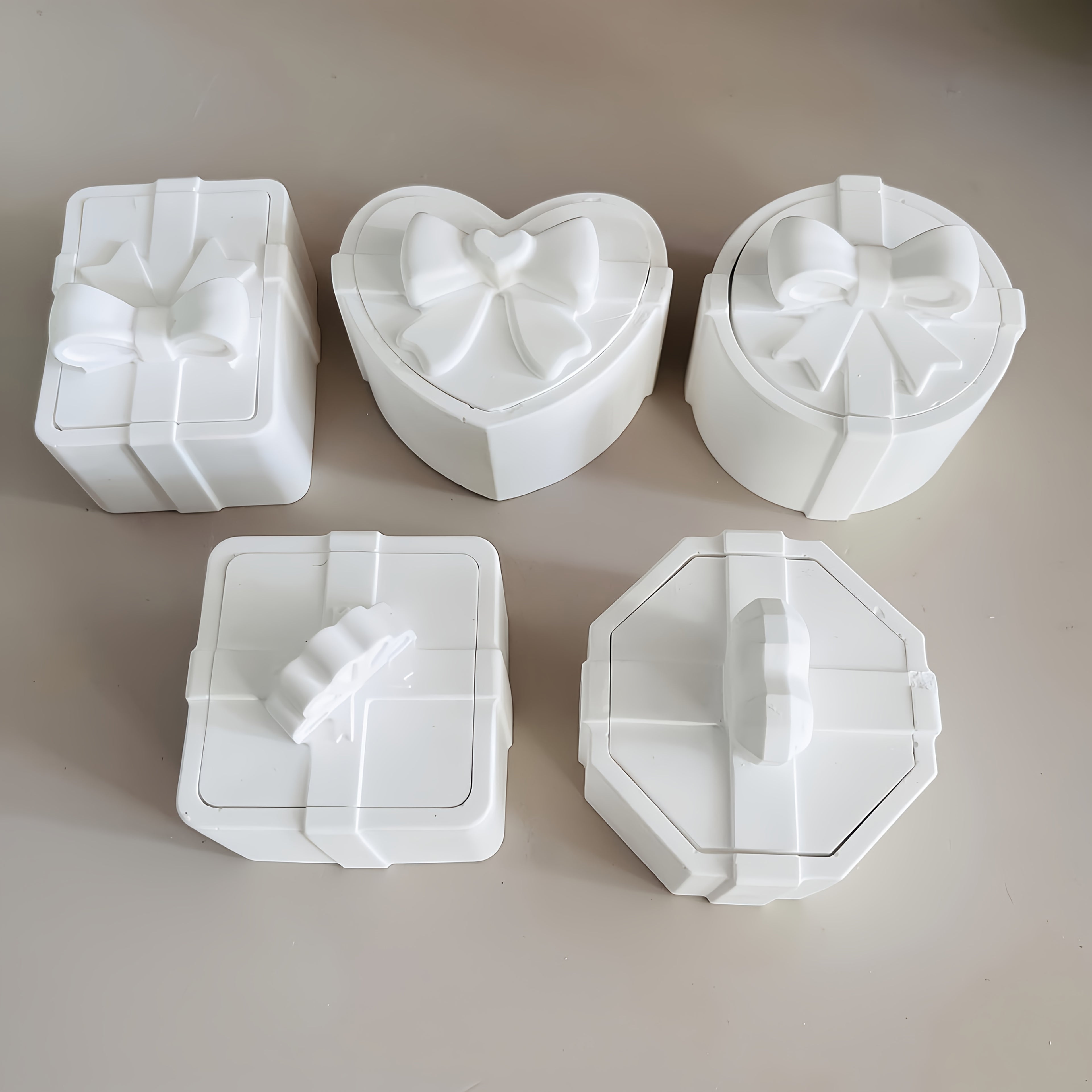 DIY Jewelry & Candle Holder - Silicone Bowknot Gift Box Mold Kit with Lid - Round Storage Jar, Polygonal Container Crafting Tool for Valentine's Day