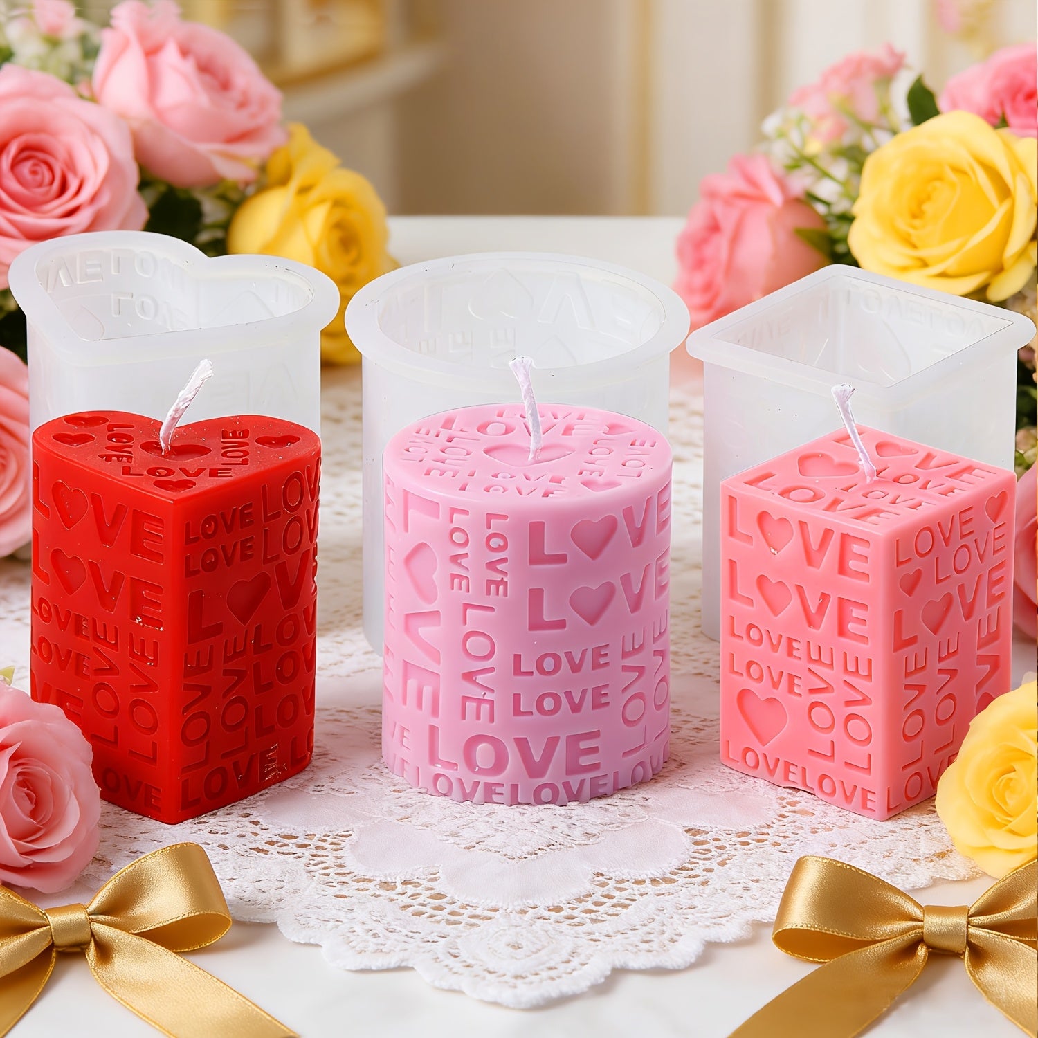 Love Pillar Candle Mold | Embossed LOVE Letters Cylinder & Cube Mold, Silicone Material, Irregular Shape, Ideal for Wedding, Handmade Soap
