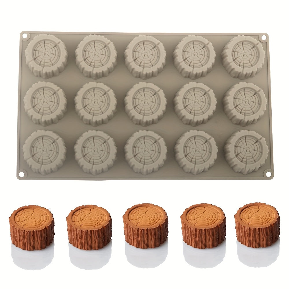 Christmas Stump Mousse Cake Mold, 1pc 15-Cavity Stump Design Chocolate Mold, Silicone Mold, Dessert Making Tool, Kitchen Baking Supplies