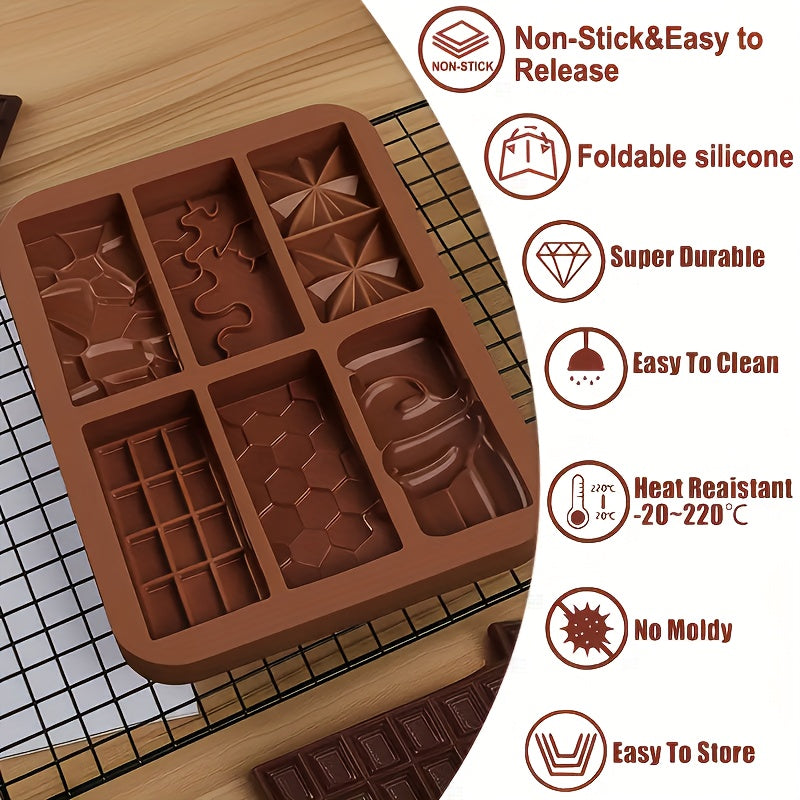 1pc 6-in-1 Silicone Chocolate Mold with Intricate Designs - Grade, Heat-Resistant, Foldable & Easy to Clean, Perfect for Baking, Cakes, Cookies, Jellies, And More - Ideal For Christmas, Thanksgiving, Easter, Birthday Celebrations, Cake Decorating