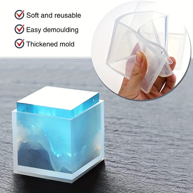 5pcs Square Resin Mold Silicone Epoxy Resin Pouring Mold DIY Box Resin Silicone Set Mold Transparent Cube Silicone Mold For Resin Casting