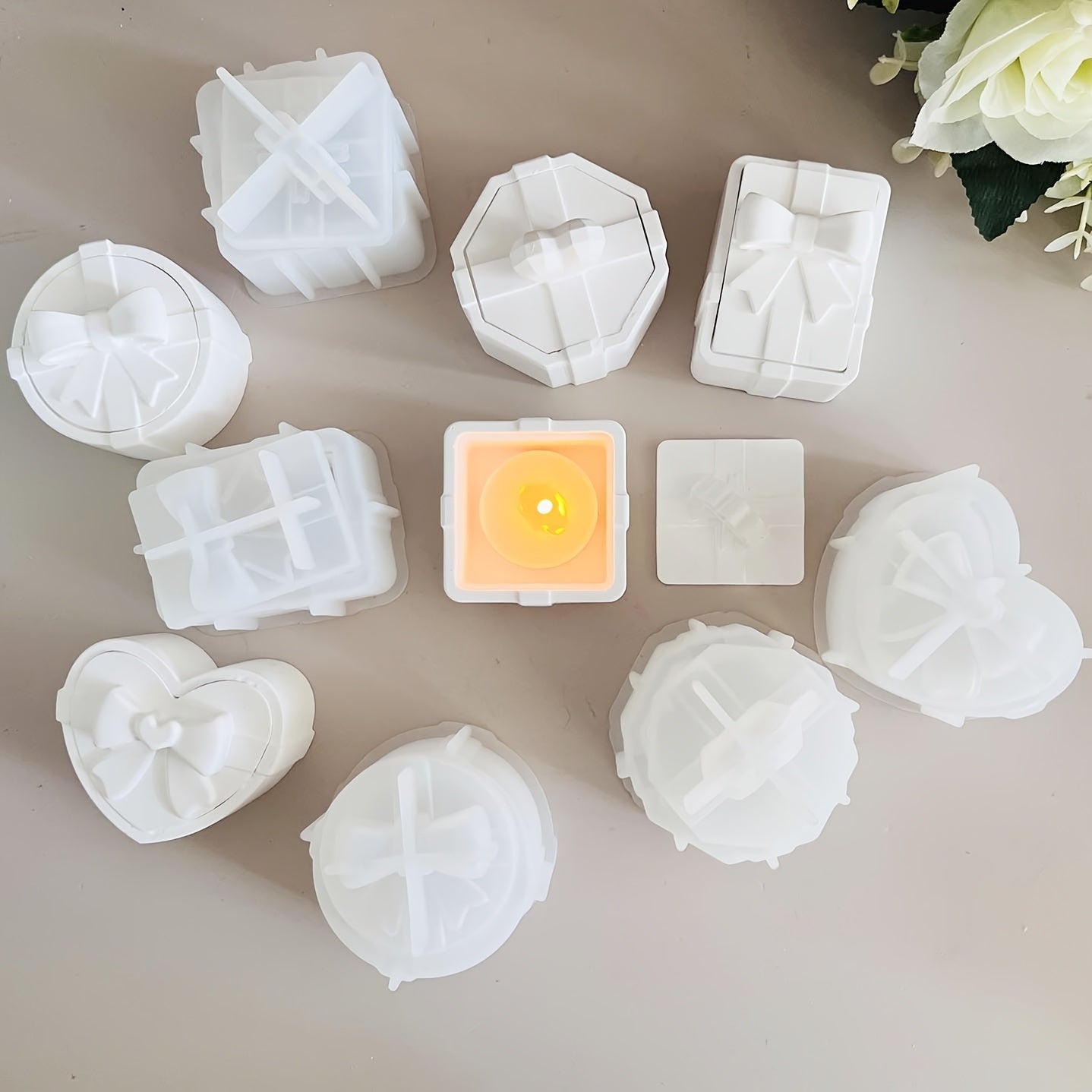 DIY Jewelry & Candle Holder - Silicone Bowknot Gift Box Mold Kit with Lid - Round Storage Jar, Polygonal Container Crafting Tool for Valentine's Day