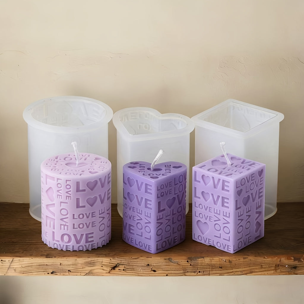 Love Pillar Candle Mold | Embossed LOVE Letters Cylinder & Cube Mold, Silicone Material, Irregular Shape, Ideal for Wedding, Handmade Soap