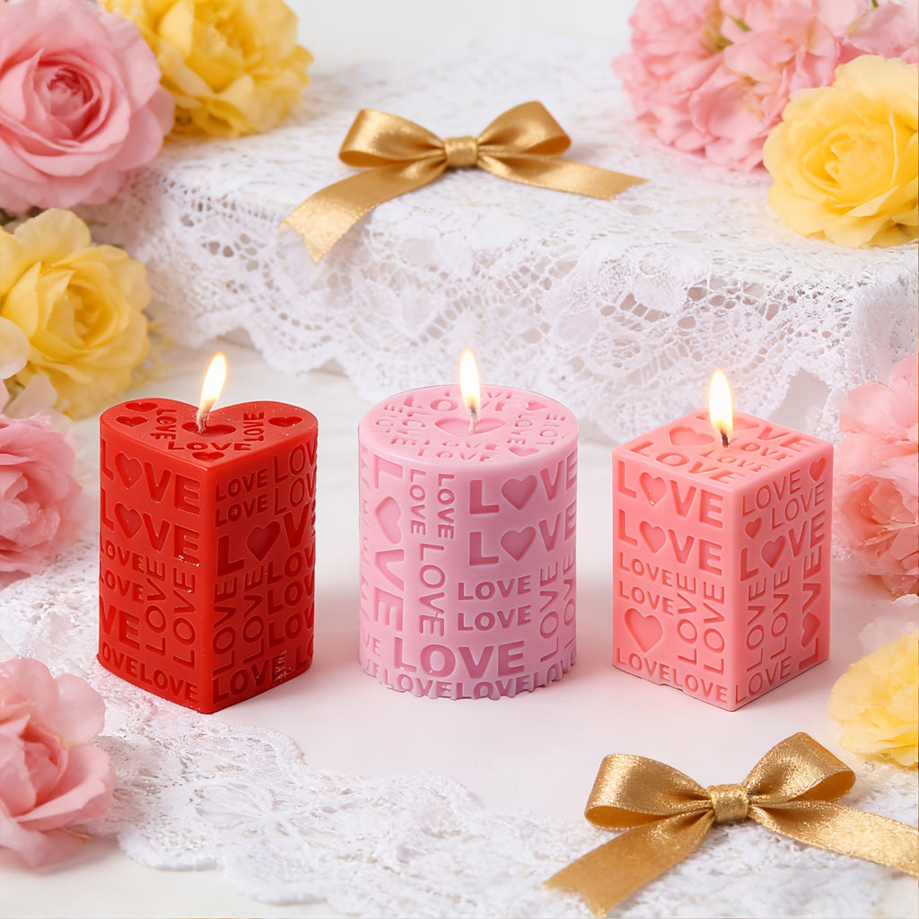Love Pillar Candle Mold | Embossed LOVE Letters Cylinder & Cube Mold, Silicone Material, Irregular Shape, Ideal for Wedding, Handmade Soap