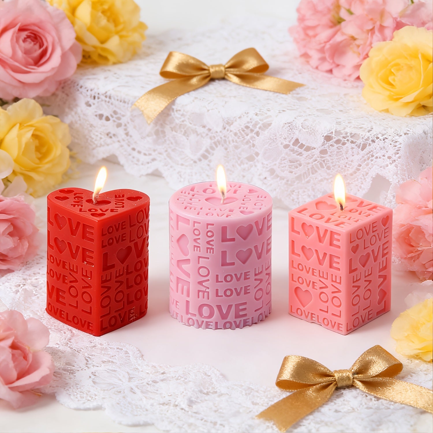 Love Pillar Candle Mold | Embossed LOVE Letters Cylinder & Cube Mold, Silicone Material, Irregular Shape, Ideal for Wedding, Handmade Soap