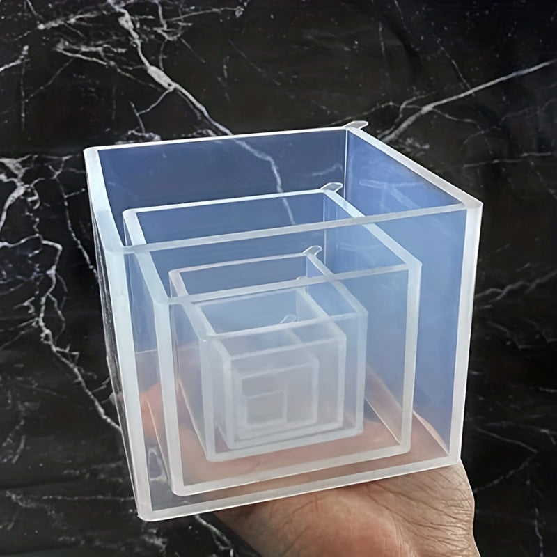 5pcs Square Resin Mold Silicone Epoxy Resin Pouring Mold DIY Box Resin Silicone Set Mold Transparent Cube Silicone Mold For Resin Casting