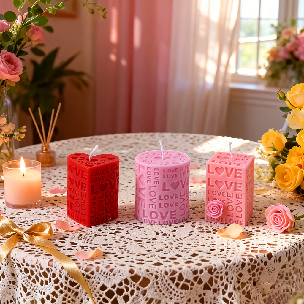 Love Pillar Candle Mold | Embossed LOVE Letters Cylinder & Cube Mold, Silicone Material, Irregular Shape, Ideal for Wedding, Handmade Soap