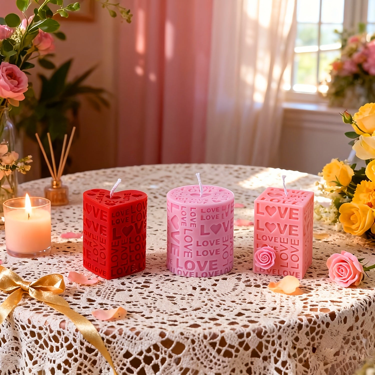 Love Pillar Candle Mold | Embossed LOVE Letters Cylinder & Cube Mold, Silicone Material, Irregular Shape, Ideal for Wedding, Handmade Soap