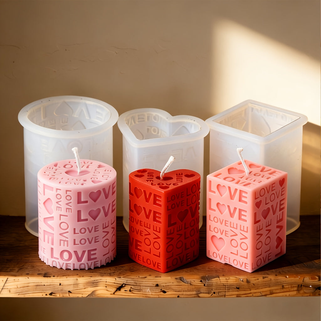 Love Pillar Candle Mold | Embossed LOVE Letters Cylinder & Cube Mold, Silicone Material, Irregular Shape, Ideal for Wedding, Handmade Soap