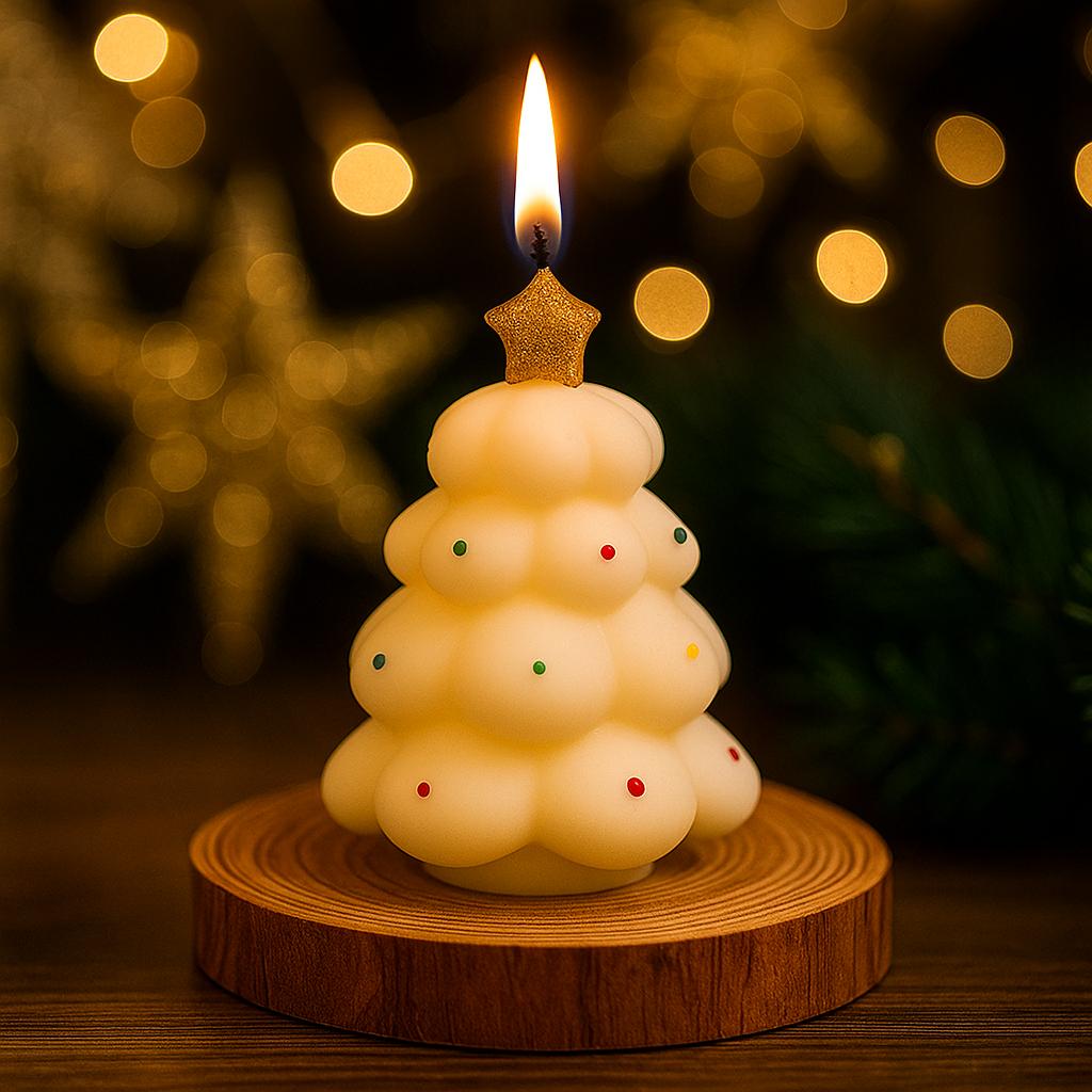 Handmade Christmas Tree Candle Silicone Mold Set with Star Top Decoration. DIY Essential Oil Wax Creative Gift Making Tool Type. It Can Be Used to Make Fragrance Candles, Creating A Romantic And Meaningful Item for The Whole House.