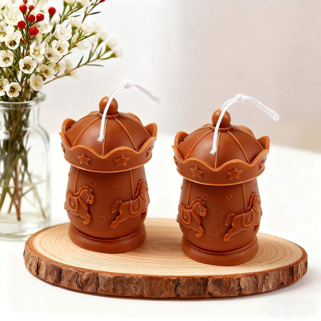 Silicone Mold in The Shape of a Carousel | Adorable And Cheerful Round Design Featuring Stars And Horse Details | Easy for Candles, Plaster, And Resin | Perfect for Christmas Decorations, Birthday Gifts, And Carnival-Themed Crafts