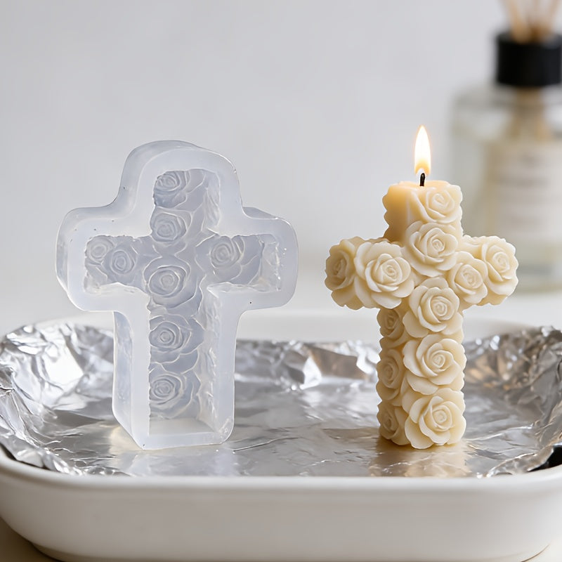 Delicate Rose Cross Silicone Mold | Easy-to-Demold, Reusable for Scented Candles and Resin Art, Ideal for Anniversaries or Special Occasions, Home Decor Choice