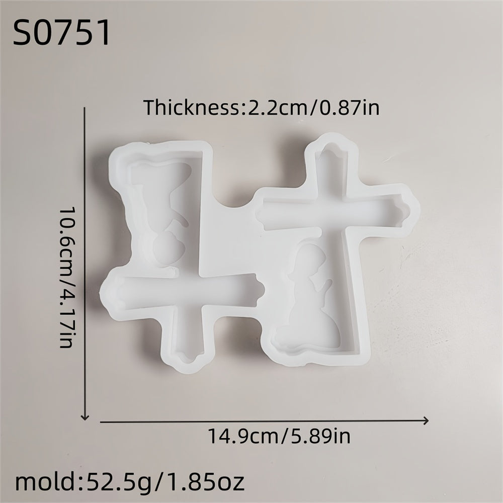Silicone Mold for DIY Candles, Resin Crafts, and Home Decor - 3D Cross Design with Floral Accents, Perfect for Prayer Candles, Fondant, and Epoxy Resin Projects, Candle Making Supplies, Prayer Candle Mold, Decorative Candle Holder, Artistic Cross Design,