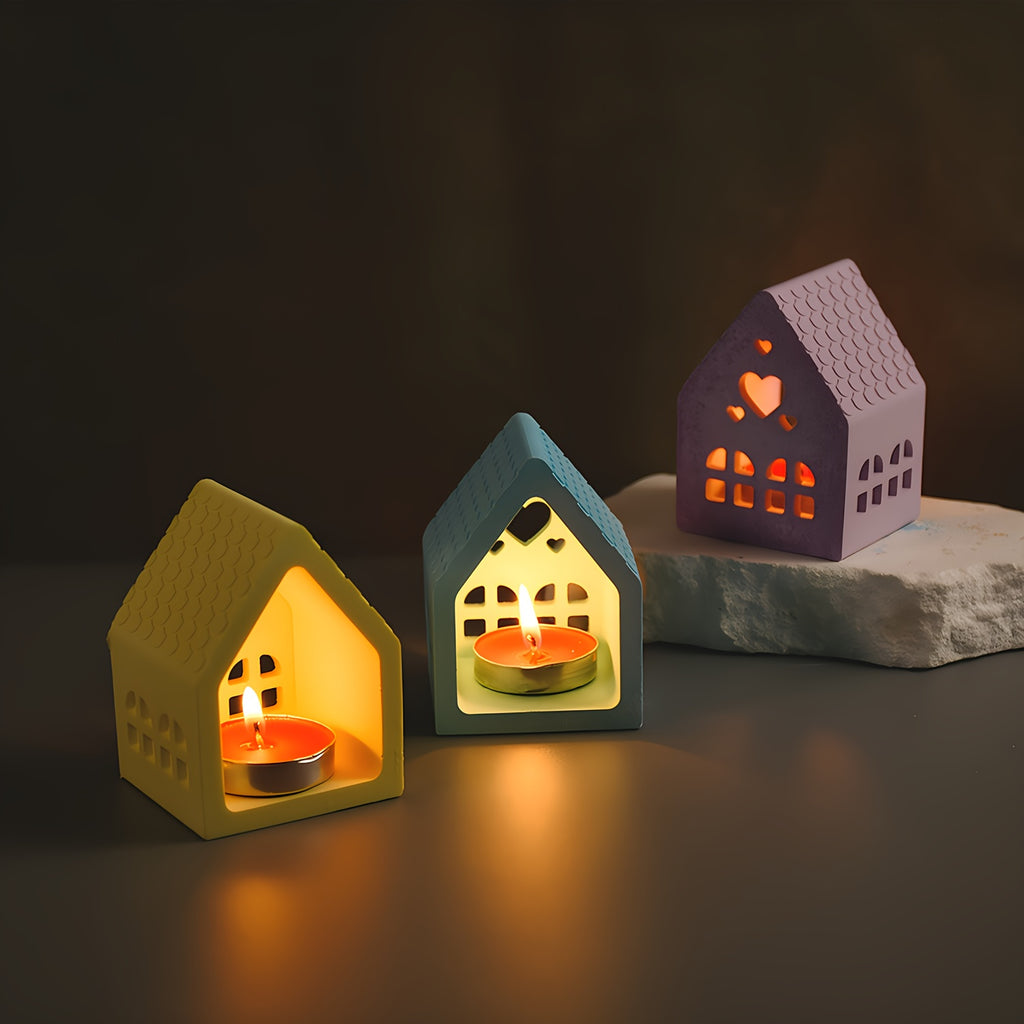 1pc Candlestick Silicone Casting Mold - Heart House Tea Light Holder Plaster Craft Mold, DIY House Shape Cement Candlestick Silicone Mold - Home Decoration Gift Ideas