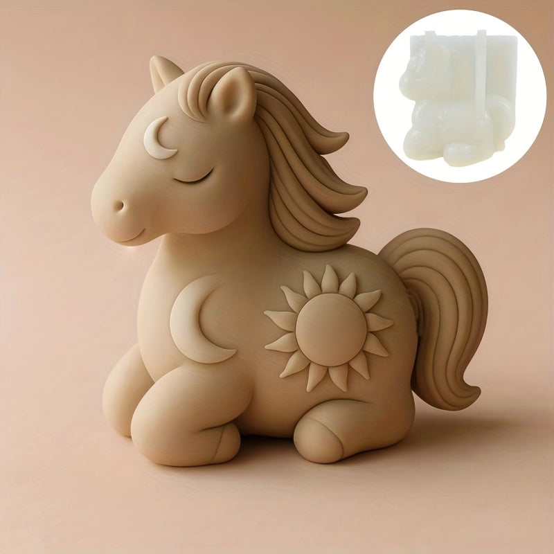 [Horse Shaped Candle Mold] Horse Shaped Candle Mold - Silicone Foal & Steed Molds with Sitting/lying Horse Design, Moon & Sun Relief Sculpture for DIY Horse-Themed Candles, Resin Crafts, Concrete Horse Making - Irregular Horse Shape Mold for New Year's Gi